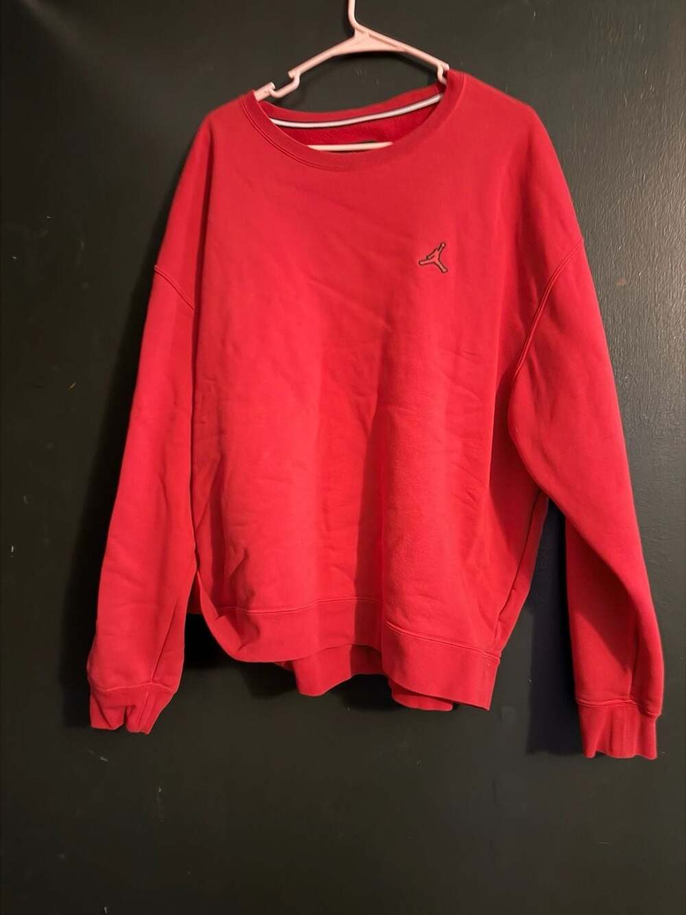 Jordan Sweatshirt Mens Large Red Essential Fleece Crewneck Pullover Air Jumpan ^